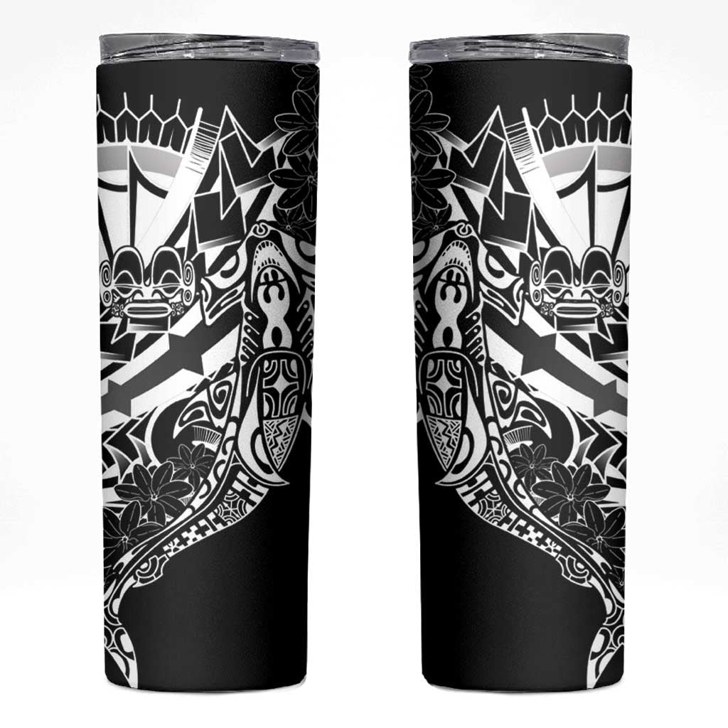 Black White Marquesas Islands Skinny Tumbler Marquesan Matatiki Hammerhead Shark Patutiki - Polynesian Pride