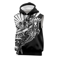 Black White Marquesas Islands Sleeveless Hoodie Marquesan Matatiki Hammerhead Shark Patutiki - Polynesian Pride