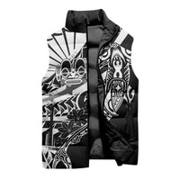 Black White Marquesas Islands Sleeveless Puffer Jacket Marquesan Matatiki Hammerhead Shark Patutiki - Polynesian Pride