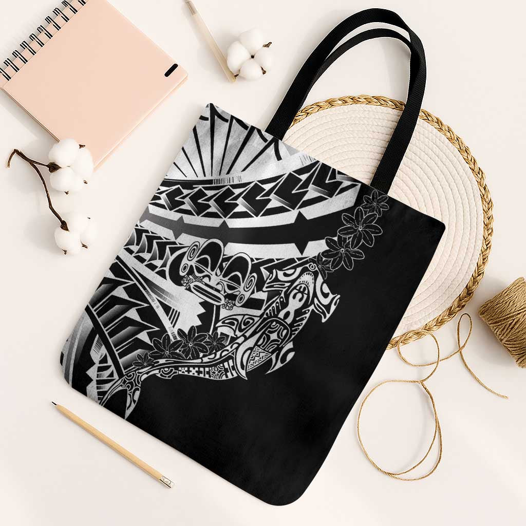 Black White Marquesas Islands Tote Bag Marquesan Matatiki Hammerhead Shark Patutiki - Polynesian Pride