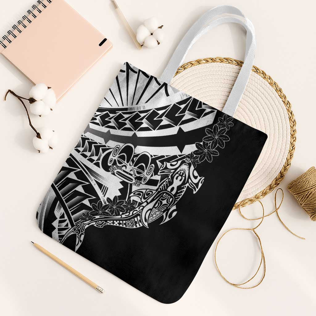 Black White Marquesas Islands Tote Bag Marquesan Matatiki Hammerhead Shark Patutiki - Polynesian Pride