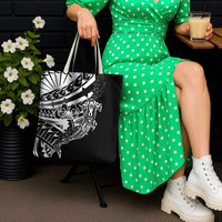 Black White Marquesas Islands Tote Bag Marquesan Matatiki Hammerhead Shark Patutiki - Polynesian Pride