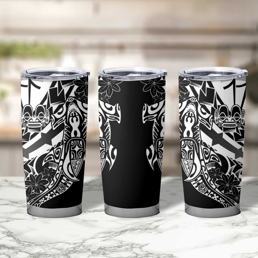 Black White Marquesas Islands Tumbler Cup Marquesan Matatiki Hammerhead Shark Patutiki - Polynesian Pride