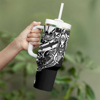 Black White Marquesas Islands Tumbler With Handle Marquesan Matatiki Hammerhead Shark Patutiki - Polynesian Pride
