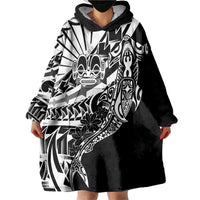 Black White Marquesas Islands Wearable Blanket Hoodie Marquesan Matatiki Hammerhead Shark Patutiki - Polynesian Pride