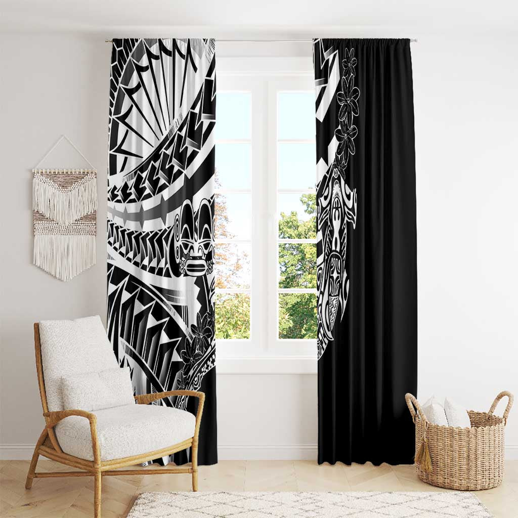 Black White Marquesas Islands Window Curtain Marquesan Matatiki Hammerhead Shark Patutiki - Polynesian Pride
