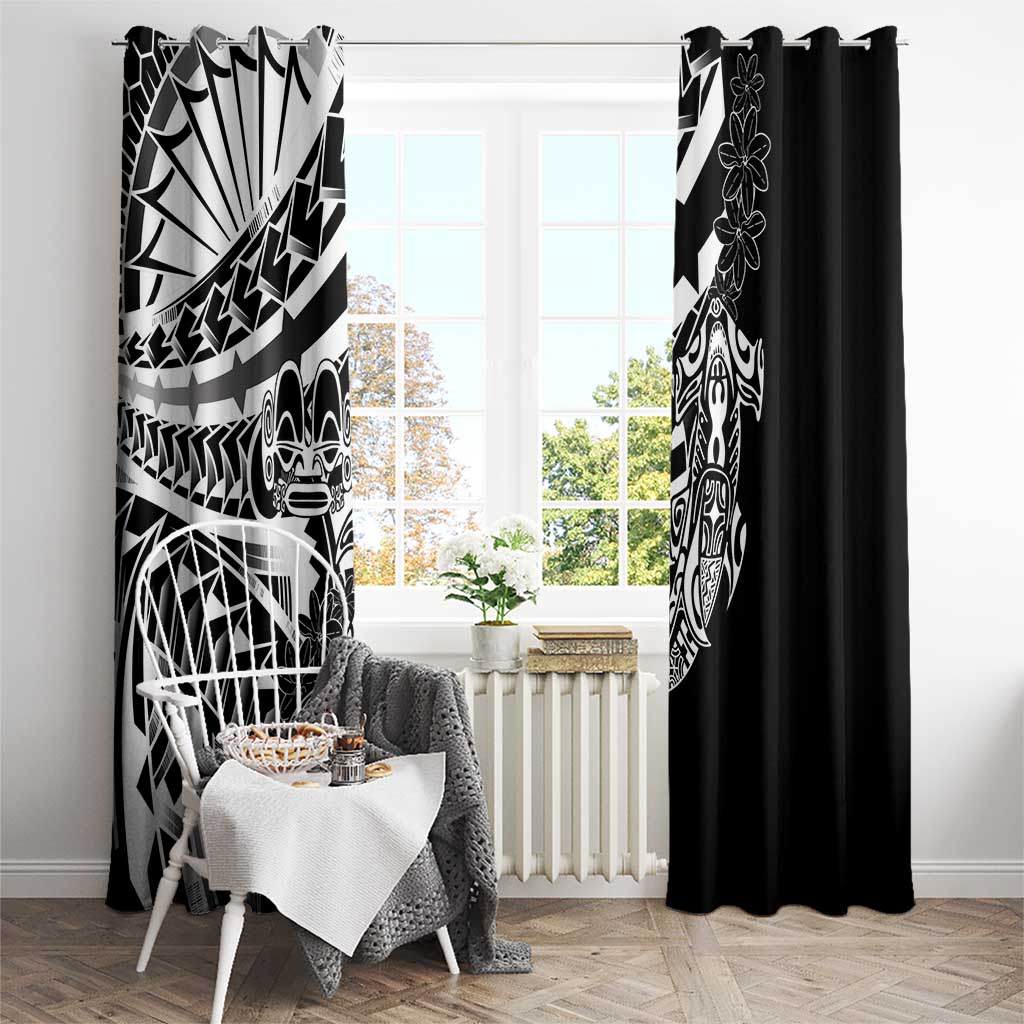 Black White Marquesas Islands Window Curtain Marquesan Matatiki Hammerhead Shark Patutiki - Polynesian Pride