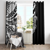Black White Marquesas Islands Window Curtain Marquesan Matatiki Hammerhead Shark Patutiki - Polynesian Pride