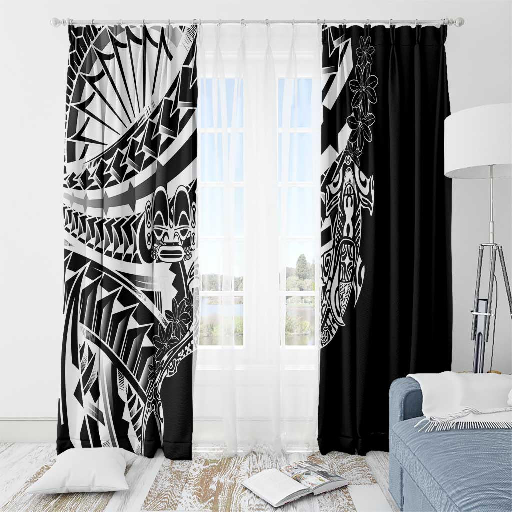 Black White Marquesas Islands Window Curtain Marquesan Matatiki Hammerhead Shark Patutiki - Polynesian Pride