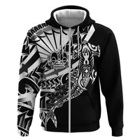 Black White Marquesas Islands Zip Hoodie Marquesan Matatiki Hammerhead Shark Patutiki - Polynesian Pride