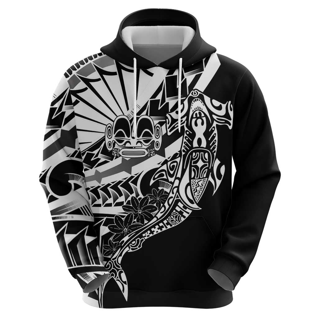 Black White Marquesas Islands Zip Hoodie Marquesan Matatiki Hammerhead Shark Patutiki - Polynesian Pride