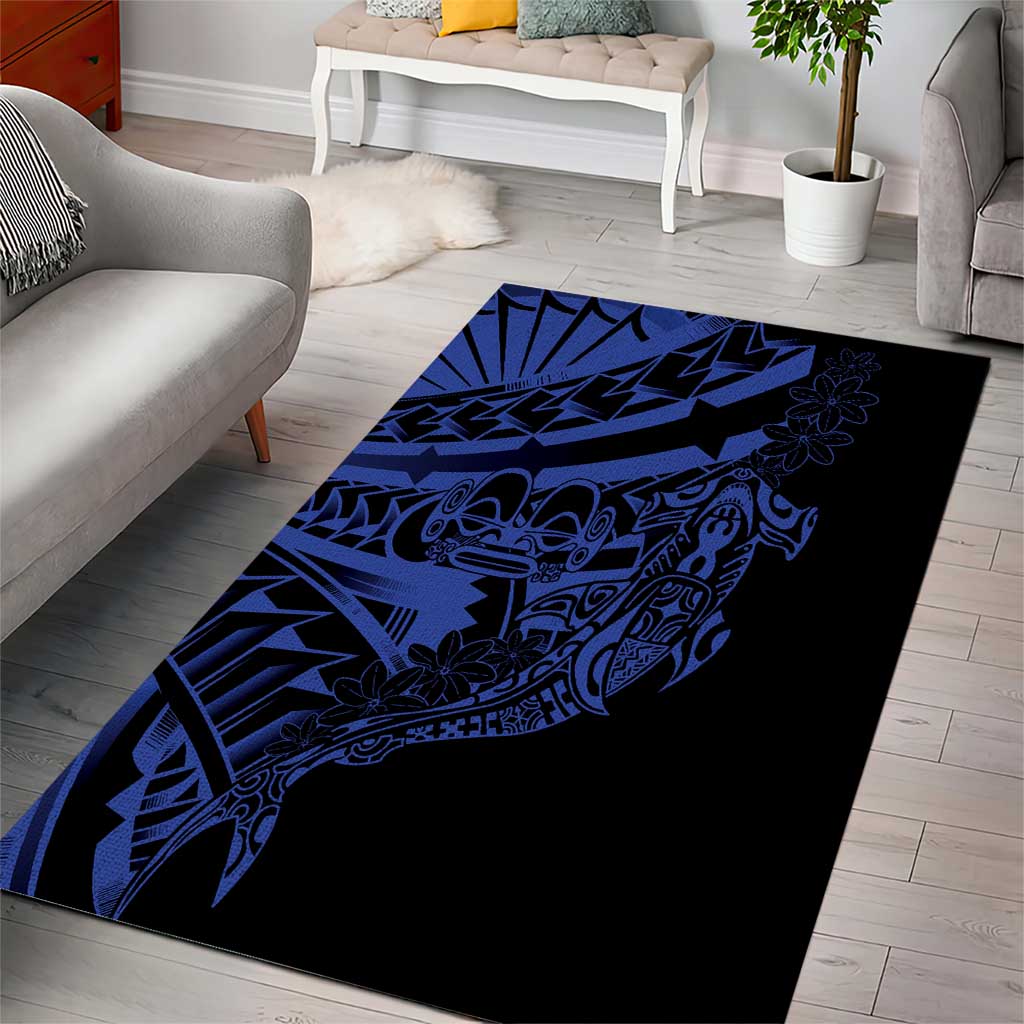 Blue Marquesas Islands Area Rug Marquesan Matatiki Hammerhead Shark Patutiki - Polynesian Pride