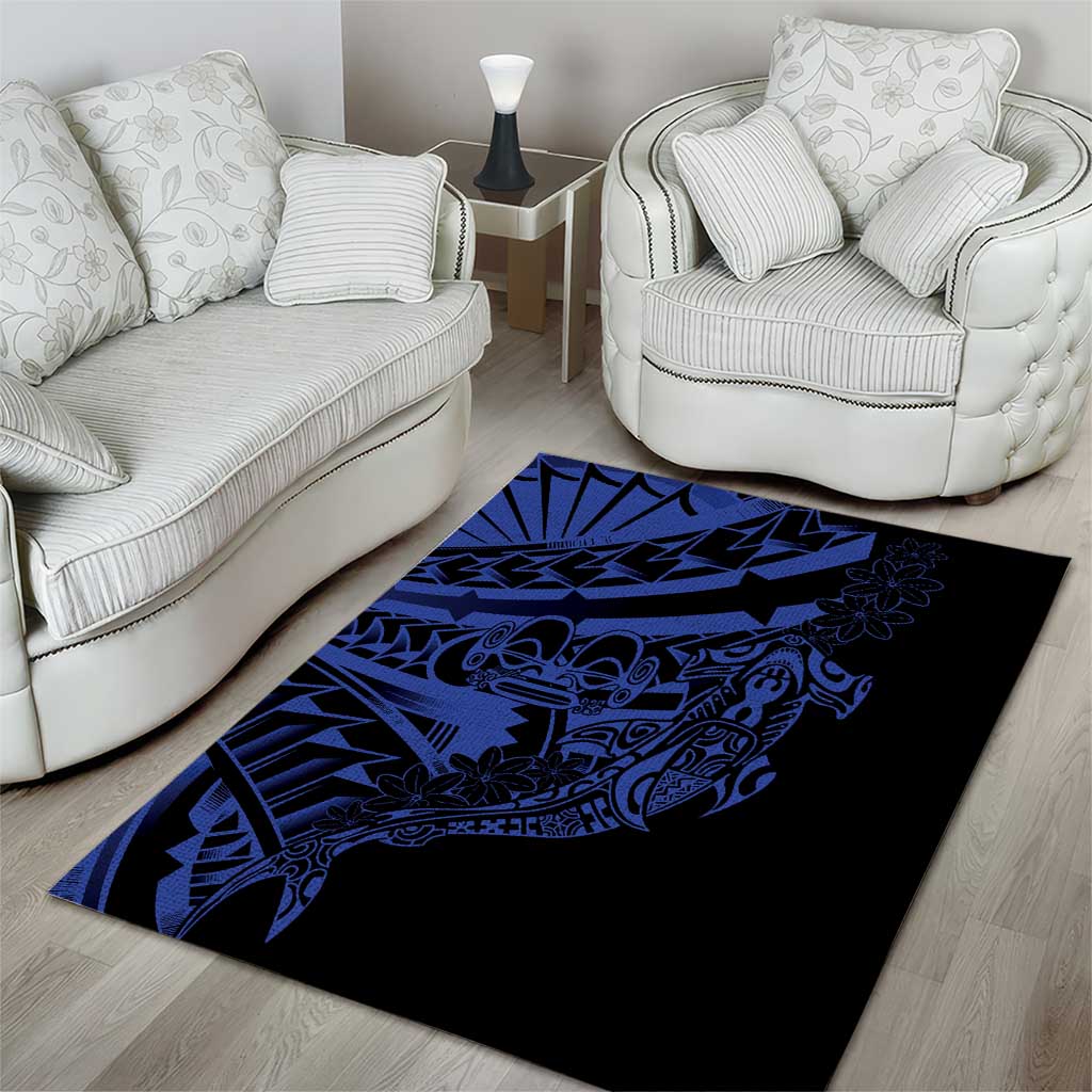 Blue Marquesas Islands Area Rug Marquesan Matatiki Hammerhead Shark Patutiki - Polynesian Pride