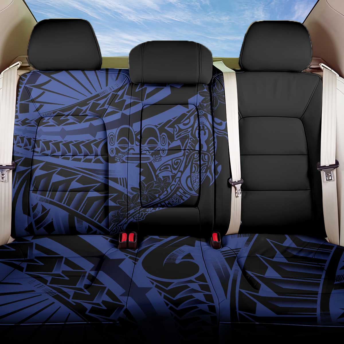 Blue Marquesas Islands Back Car Seat Cover Marquesan Matatiki Hammerhead Shark Patutiki - Polynesian Pride
