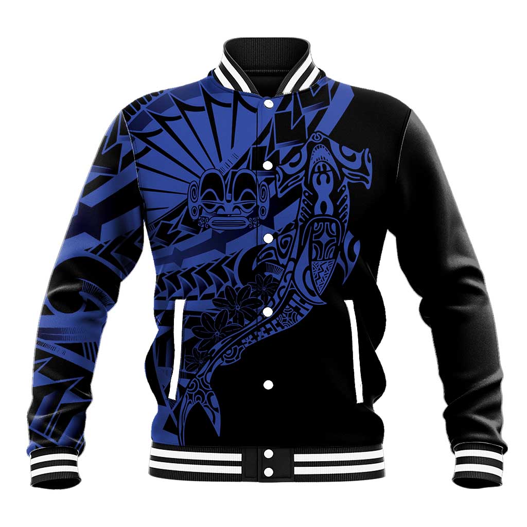 Blue Marquesas Islands Baseball Jacket Marquesan Matatiki Hammerhead Shark Patutiki - Polynesian Pride