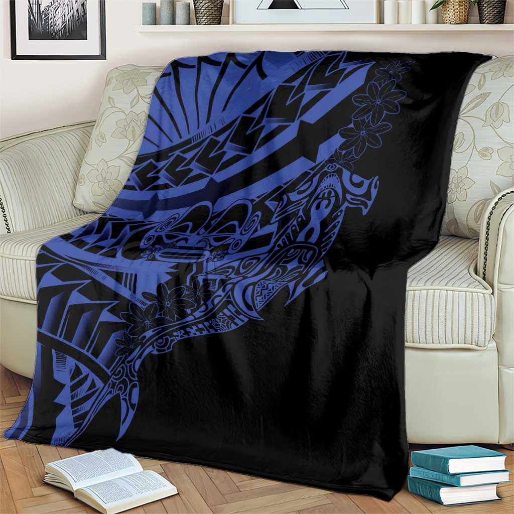 Blue Marquesas Islands Blanket Marquesan Matatiki Hammerhead Shark Patutiki - Polynesian Pride
