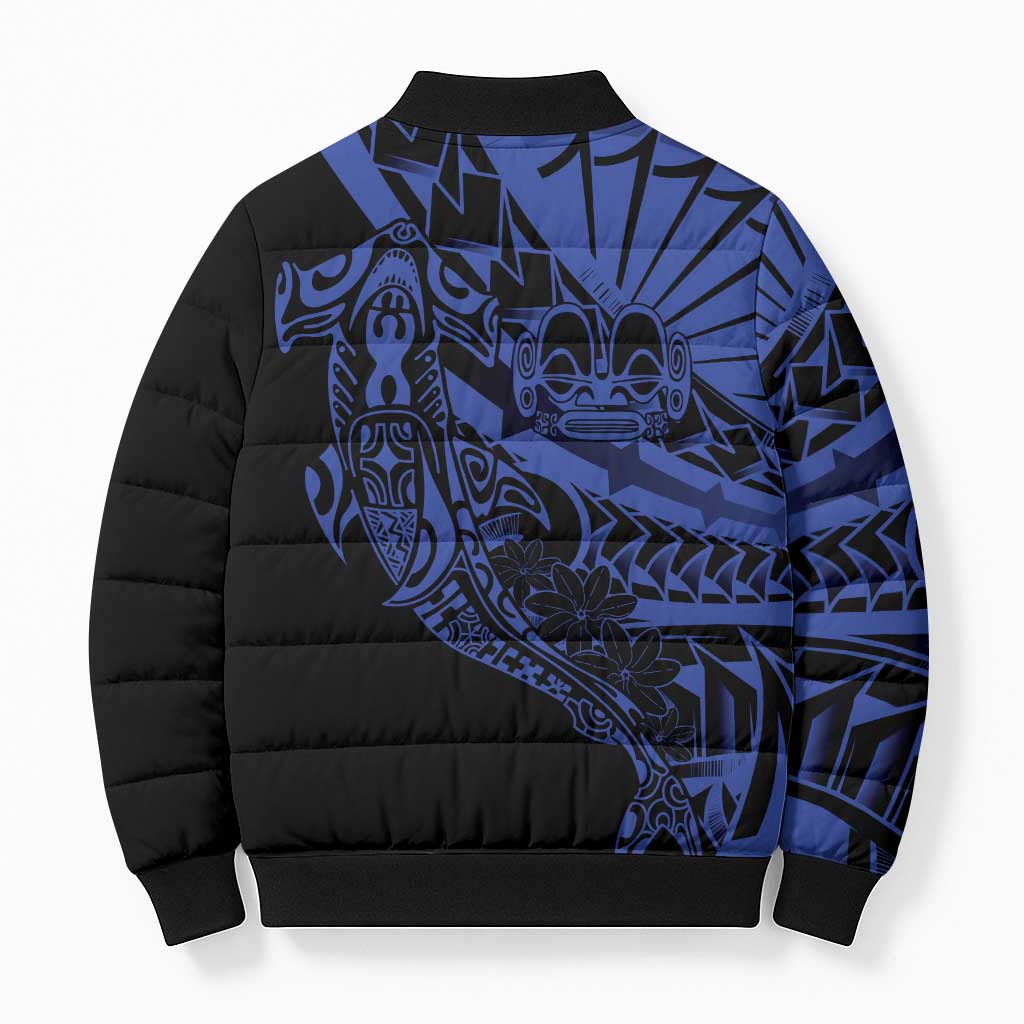 Blue Marquesas Islands Bomber Puffer Jacket Marquesan Matatiki Hammerhead Shark Patutiki - Polynesian Pride