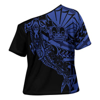 Blue Marquesas Islands Cross Shoulder Shirt Marquesan Matatiki Hammerhead Shark Patutiki - Polynesian Pride