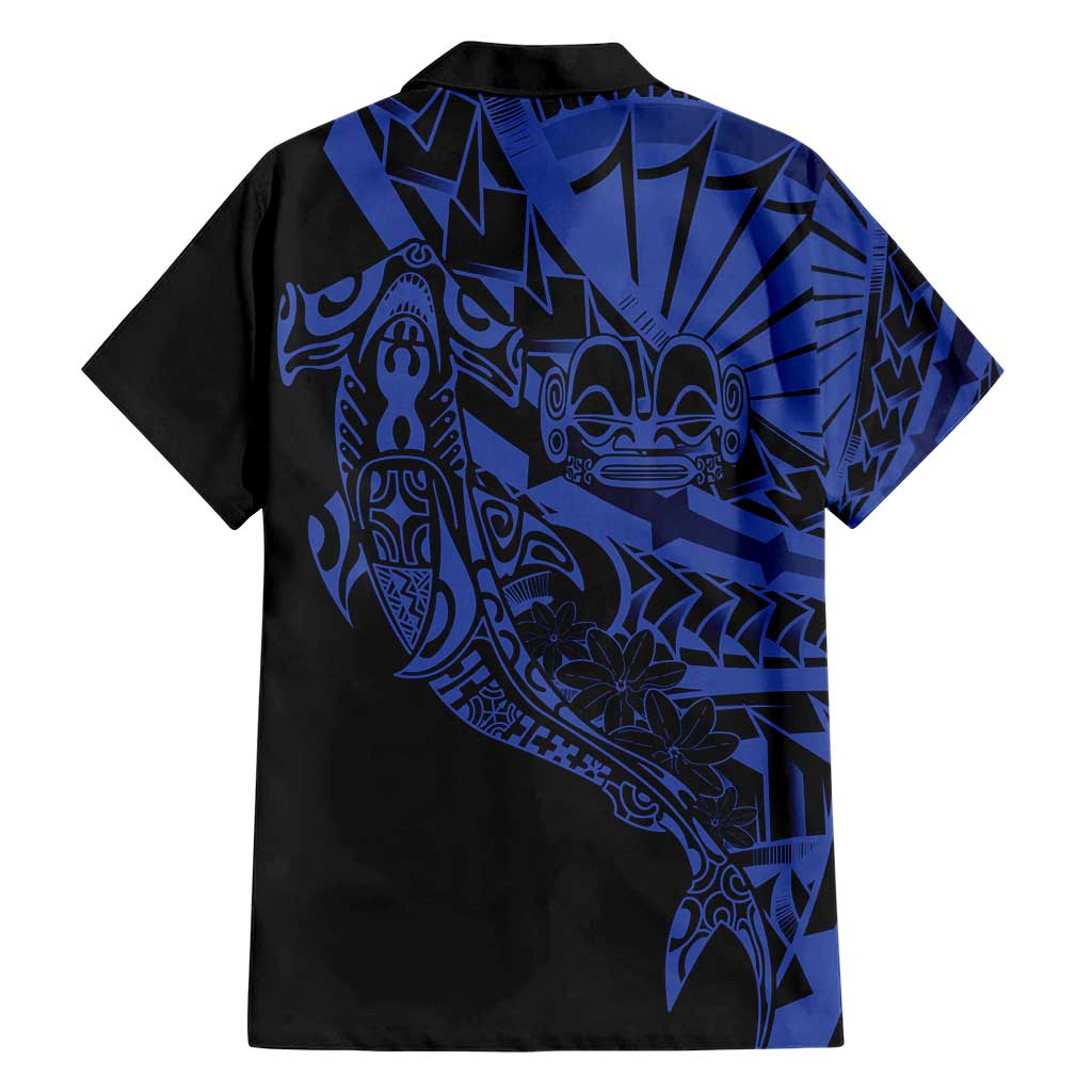 Blue Marquesas Islands Family Matching Short Sleeve Bodycon Dress and Hawaiian Shirt Marquesan Matatiki Hammerhead Shark Patutiki - Polynesian Pride