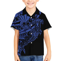 Blue Marquesas Islands Hawaiian Shirt Marquesan Matatiki Hammerhead Shark Patutiki - Polynesian Pride