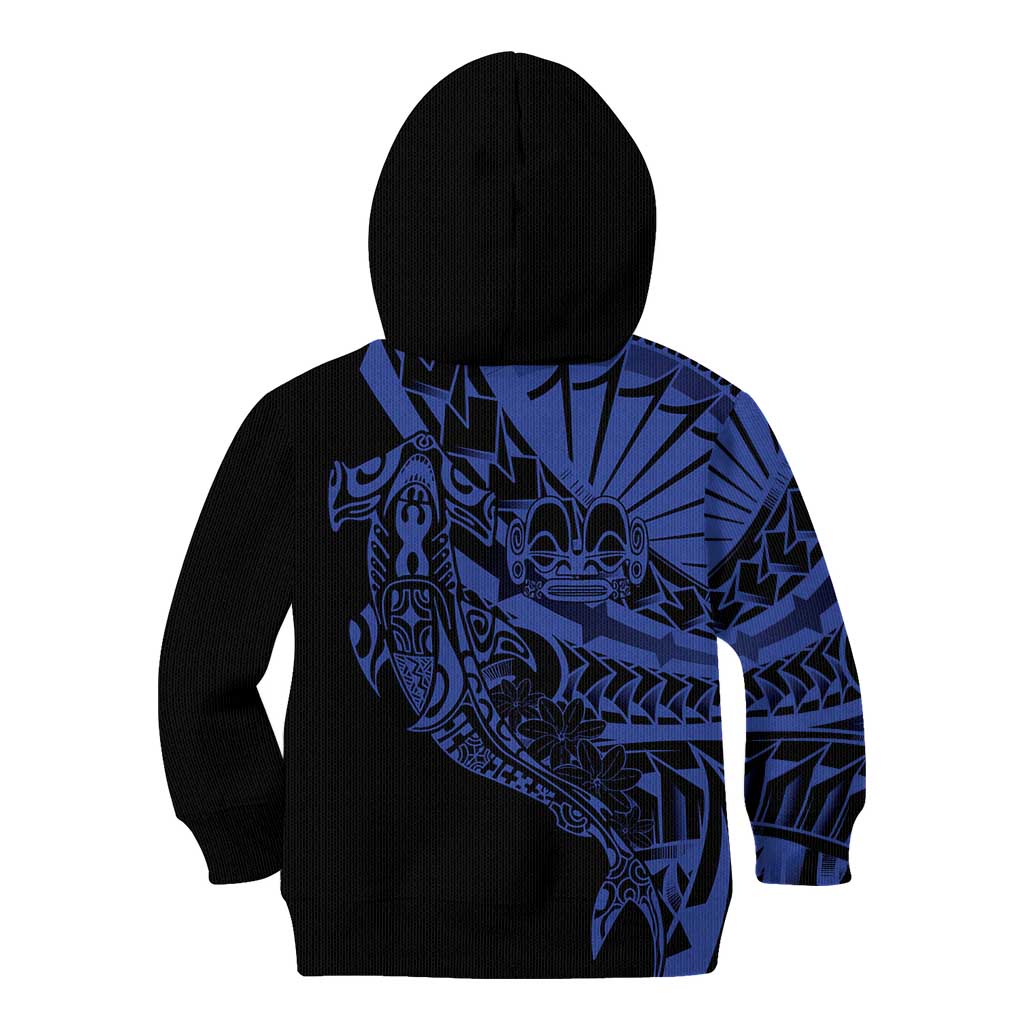 Blue Marquesas Islands Kid Hoodie Marquesan Matatiki Hammerhead Shark Patutiki - Polynesian Pride