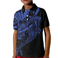Blue Marquesas Islands Kid Polo Shirt Marquesan Matatiki Hammerhead Shark Patutiki - Polynesian Pride