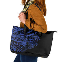Blue Marquesas Islands Leather Tote Bag Marquesan Matatiki Hammerhead Shark Patutiki - Polynesian Pride