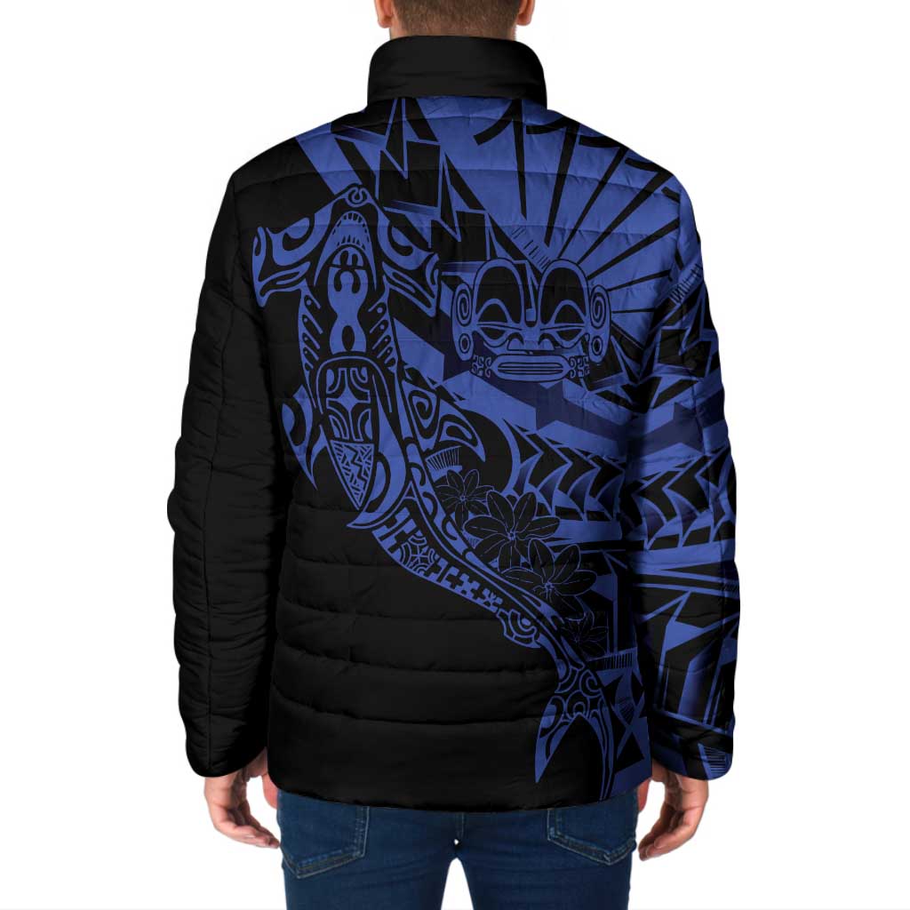 Blue Marquesas Islands Padded Jacket Marquesan Matatiki Hammerhead Shark Patutiki - Polynesian Pride