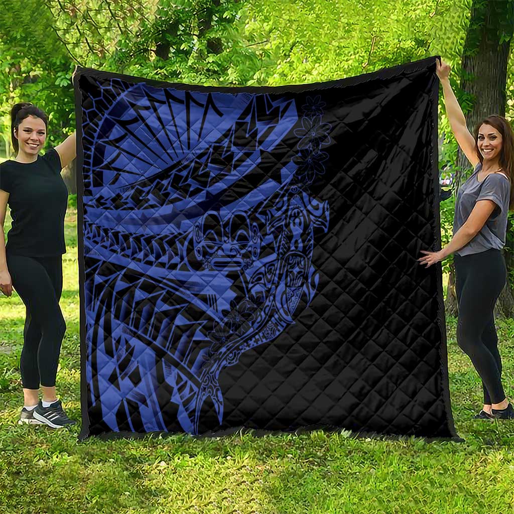 Blue Marquesas Islands Quilt Marquesan Matatiki Hammerhead Shark Patutiki - Polynesian Pride
