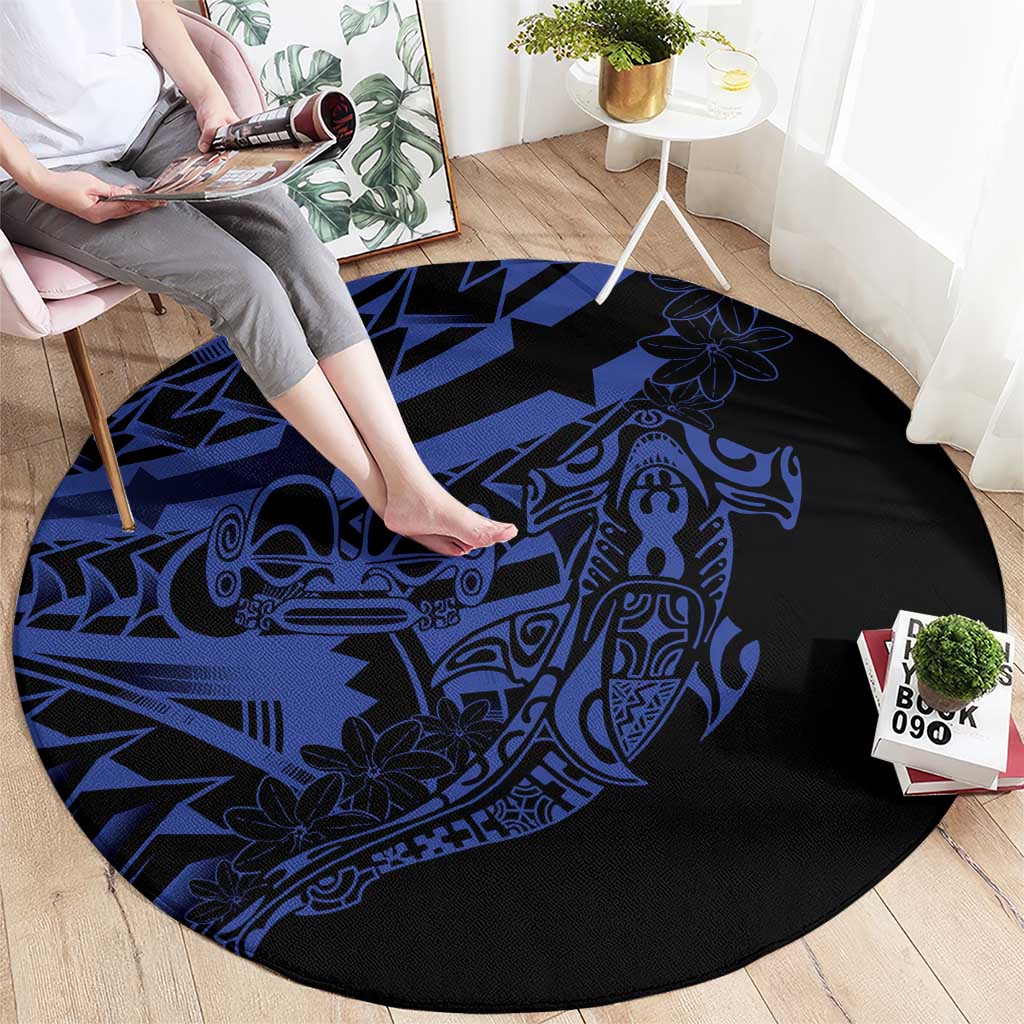 Blue Marquesas Islands Round Carpet Marquesan Matatiki Hammerhead Shark Patutiki - Polynesian Pride