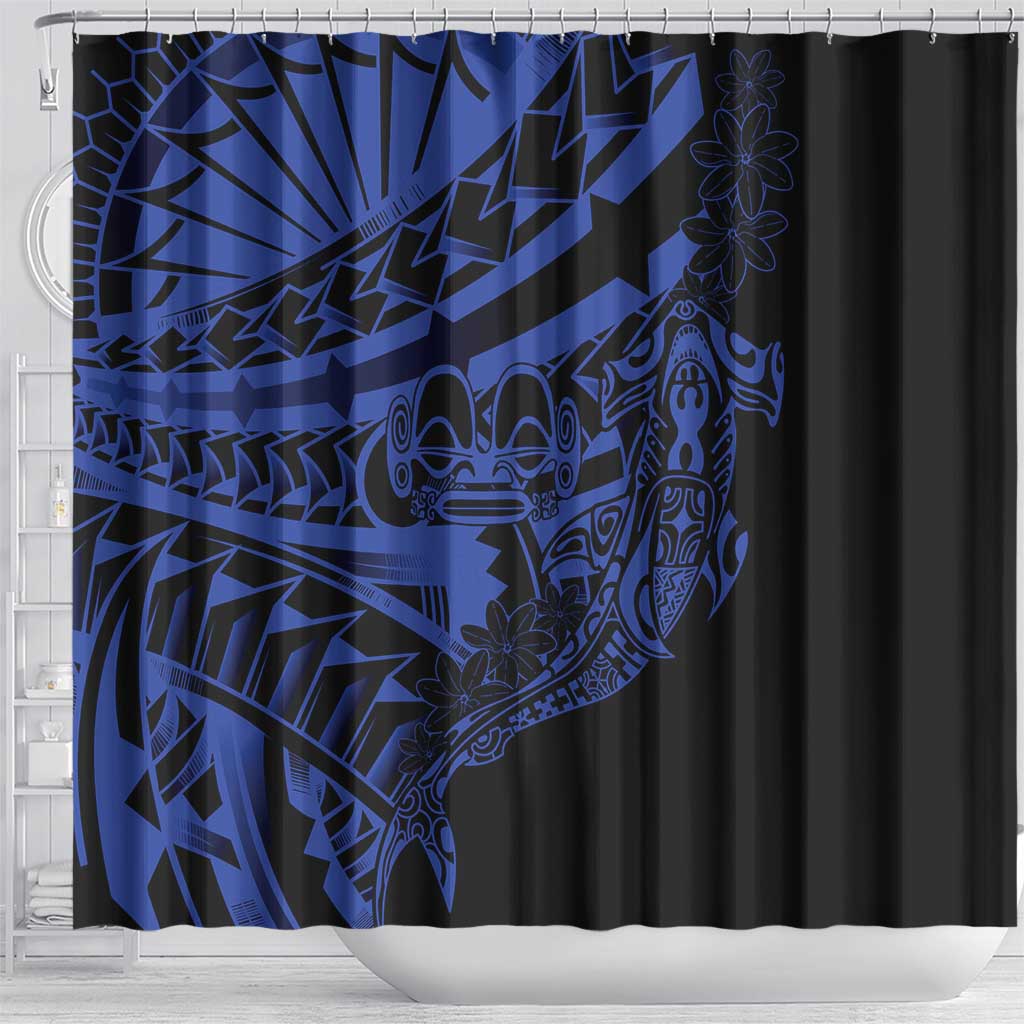Blue Marquesas Islands Shower Curtain Marquesan Matatiki Hammerhead Shark Patutiki - Polynesian Pride