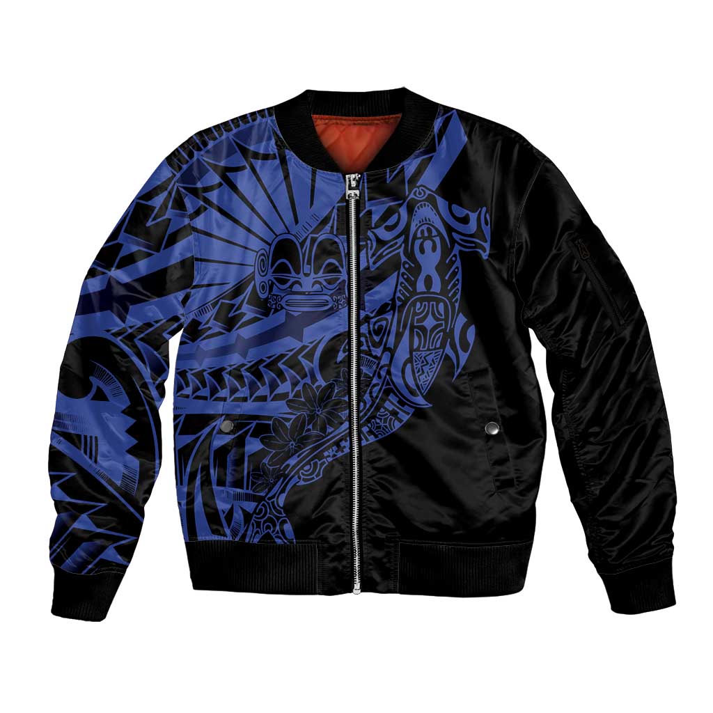 Blue Marquesas Islands Sleeve Zip Bomber Jacket Marquesan Matatiki Hammerhead Shark Patutiki - Polynesian Pride