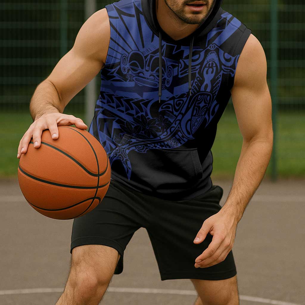 Blue Marquesas Islands Sleeveless Hoodie Marquesan Matatiki Hammerhead Shark Patutiki - Polynesian Pride