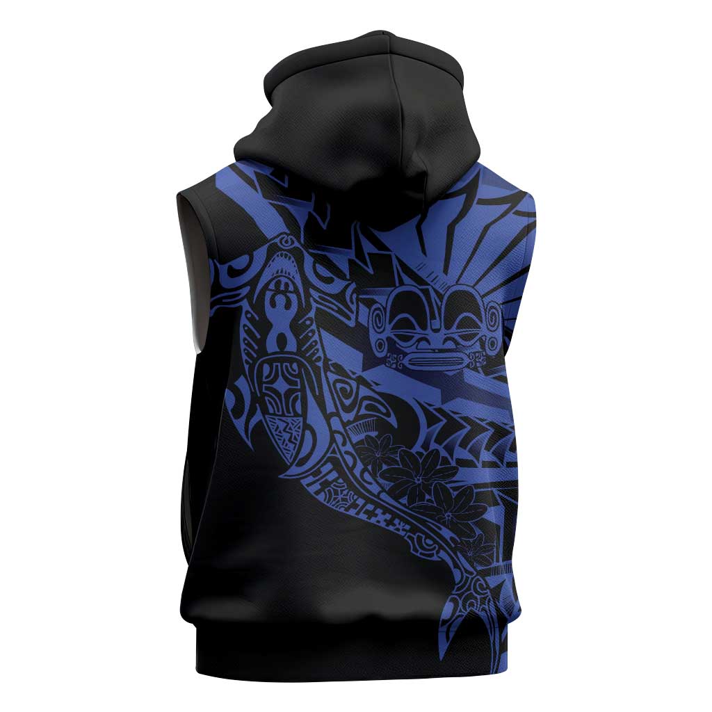 Blue Marquesas Islands Sleeveless Zip Hoodie Marquesan Matatiki Hammerhead Shark Patutiki - Polynesian Pride