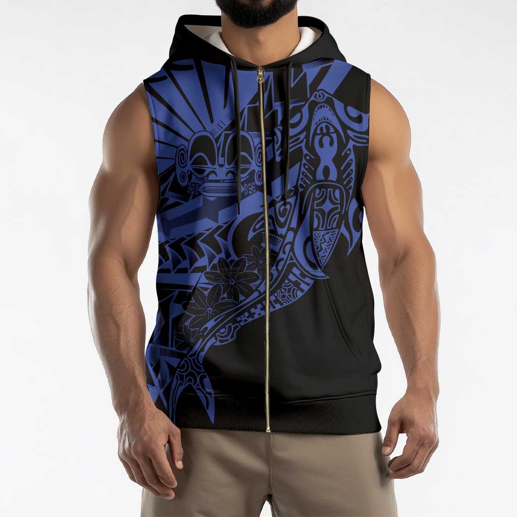 Blue Marquesas Islands Sleeveless Zip Hoodie Marquesan Matatiki Hammerhead Shark Patutiki - Polynesian Pride