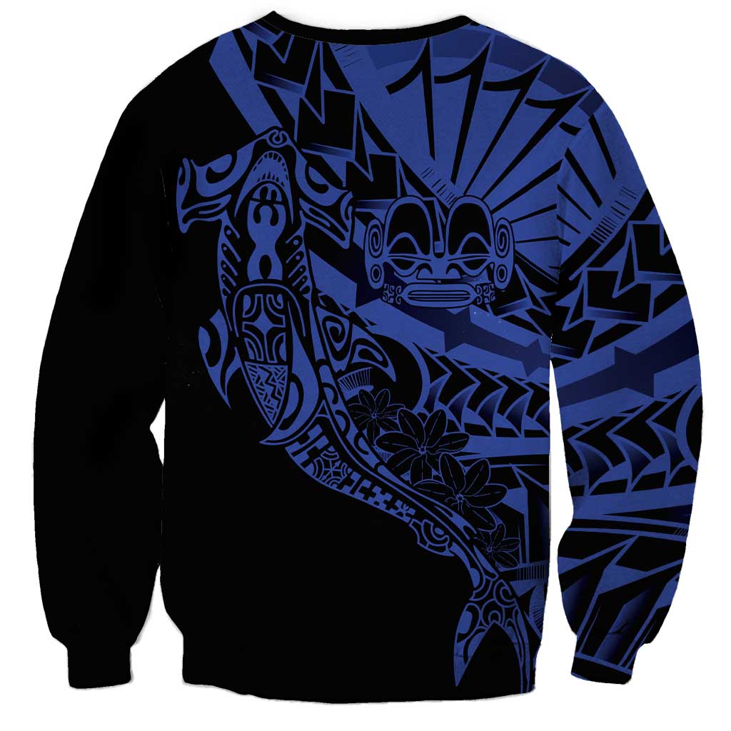 Blue Marquesas Islands Sweatshirt Marquesan Matatiki Hammerhead Shark Patutiki - Polynesian Pride