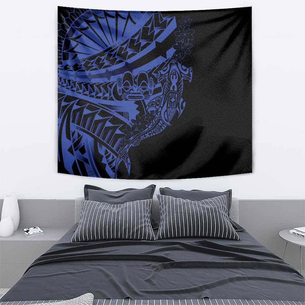 Blue Marquesas Islands Tapestry Marquesan Matatiki Hammerhead Shark Patutiki - Polynesian Pride