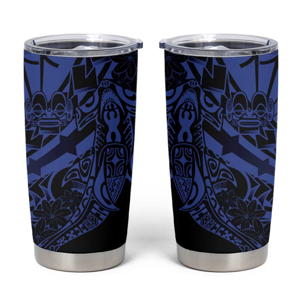 Blue Marquesas Islands Tumbler Cup Marquesan Matatiki Hammerhead Shark Patutiki - Polynesian Pride