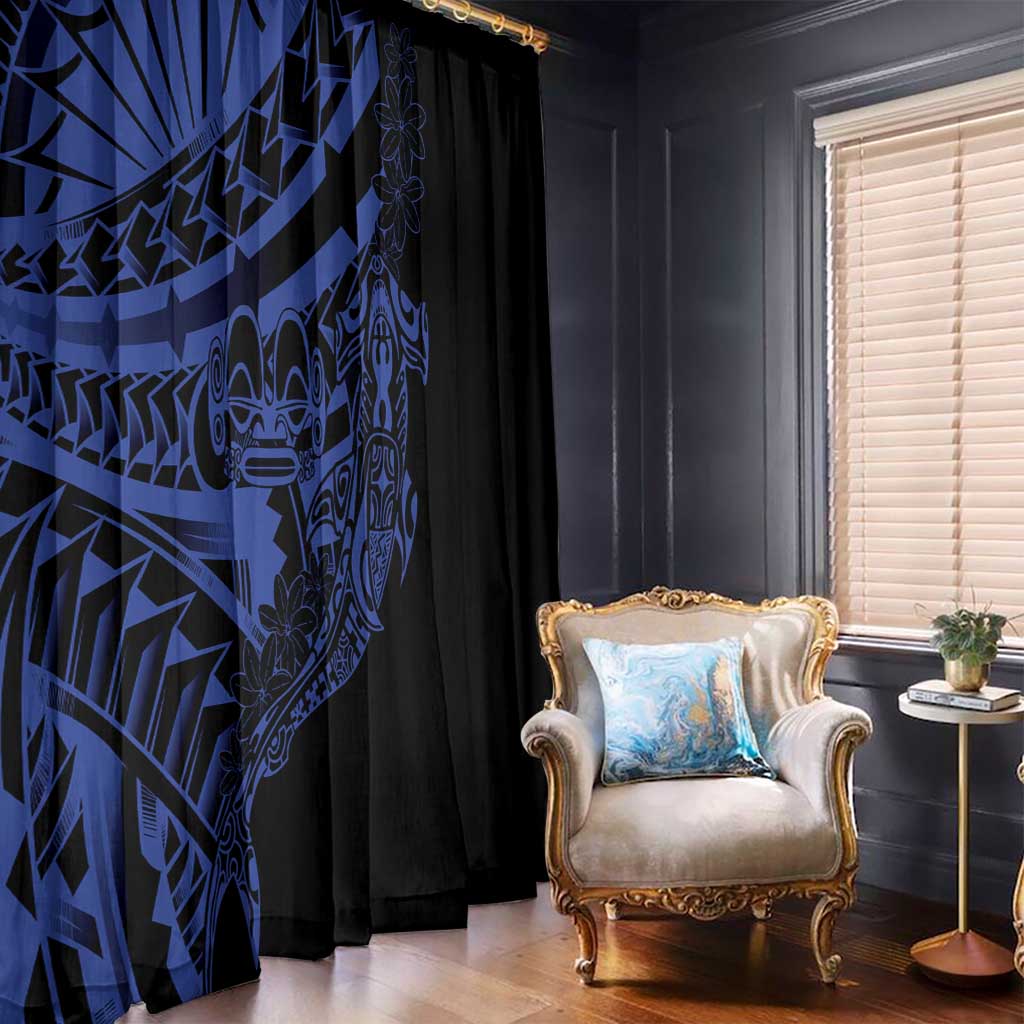 Blue Marquesas Islands Window Curtain Marquesan Matatiki Hammerhead Shark Patutiki - Polynesian Pride