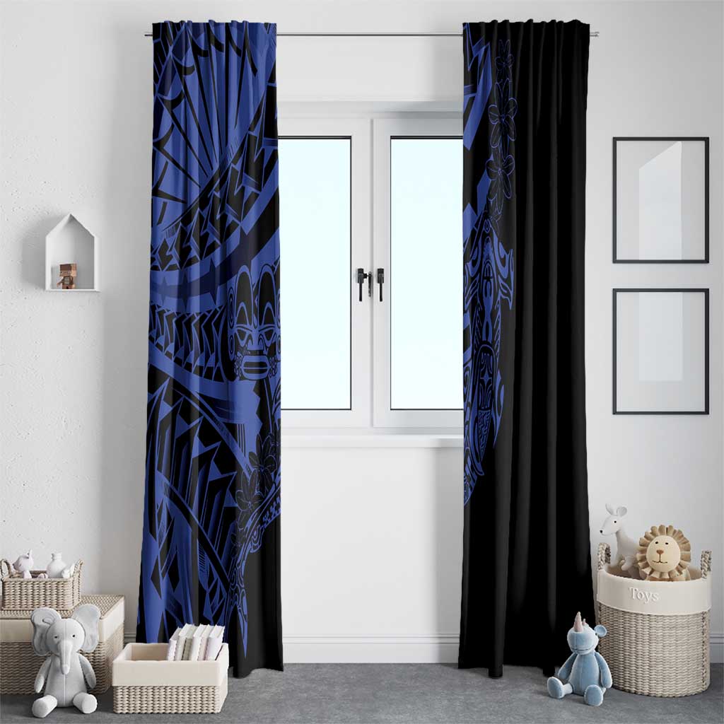 Blue Marquesas Islands Window Curtain Marquesan Matatiki Hammerhead Shark Patutiki - Polynesian Pride