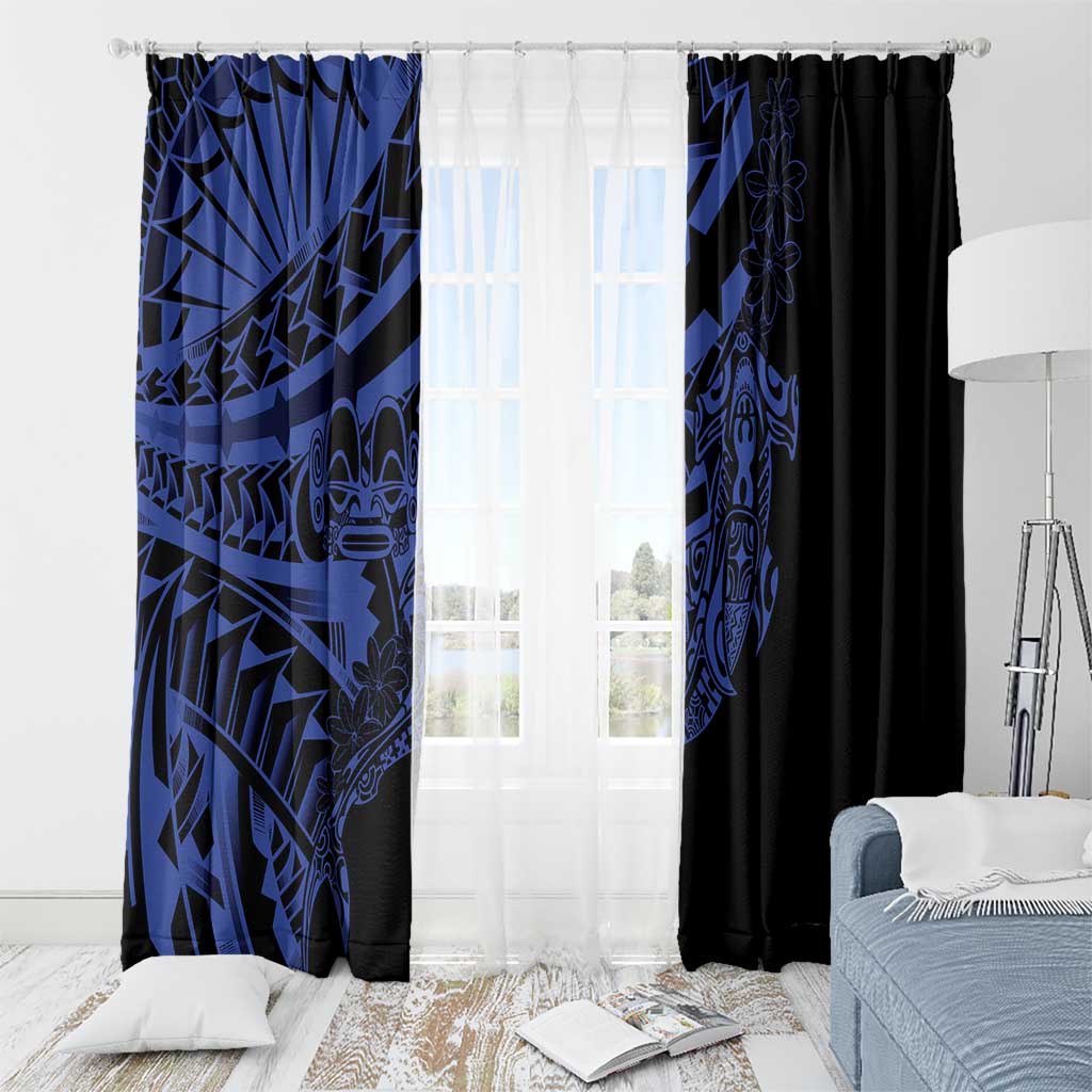 Blue Marquesas Islands Window Curtain Marquesan Matatiki Hammerhead Shark Patutiki - Polynesian Pride