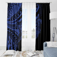 Blue Marquesas Islands Window Curtain Marquesan Matatiki Hammerhead Shark Patutiki - Polynesian Pride