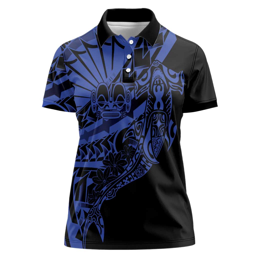 Blue Marquesas Islands Women Polo Shirt Marquesan Matatiki Hammerhead Shark Patutiki - Polynesian Pride