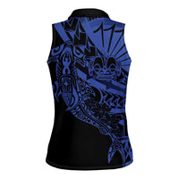 Blue Marquesas Islands Women Sleeveless Polo Shirt Marquesan Matatiki Hammerhead Shark Patutiki - Polynesian Pride