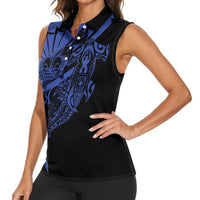 Blue Marquesas Islands Women Sleeveless Polo Shirt Marquesan Matatiki Hammerhead Shark Patutiki - Polynesian Pride