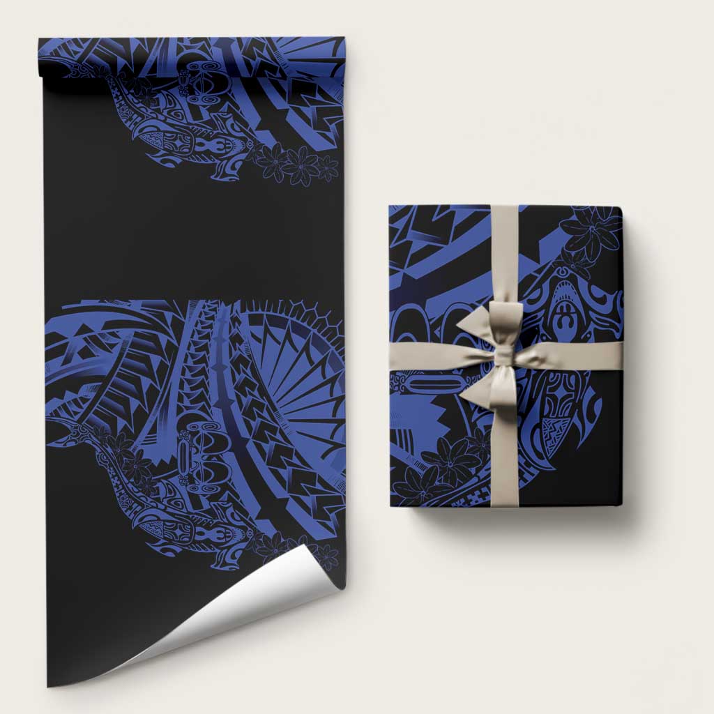Blue Marquesas Islands Wrapping Paper Marquesan Matatiki Hammerhead Shark Patutiki - Polynesian Pride