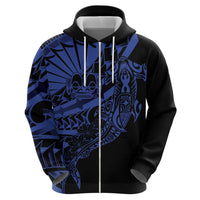 Blue Marquesas Islands Zip Hoodie Marquesan Matatiki Hammerhead Shark Patutiki - Polynesian Pride