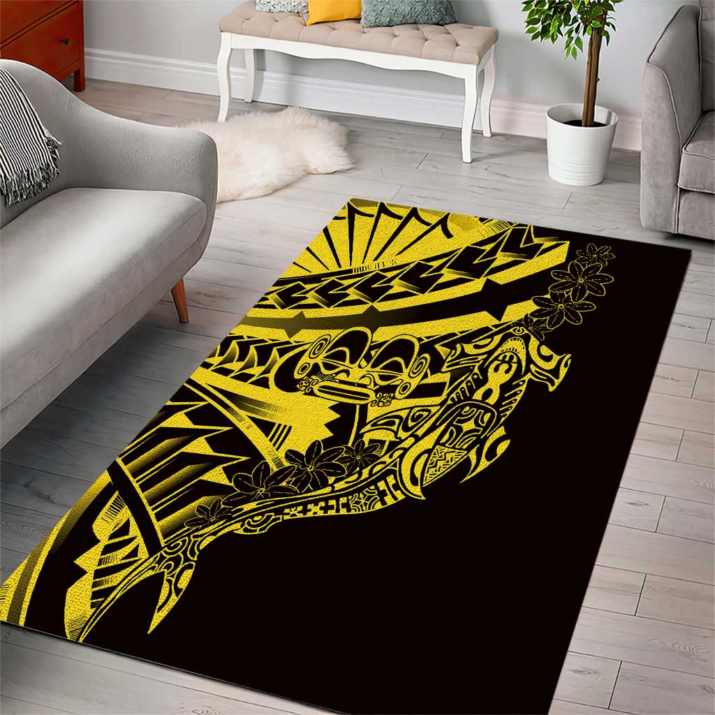 Yellow Marquesas Islands Area Rug Marquesan Matatiki Hammerhead Shark Patutiki - Polynesian Pride