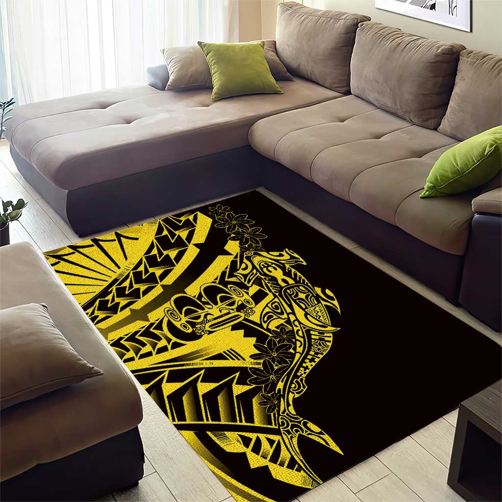 Yellow Marquesas Islands Area Rug Marquesan Matatiki Hammerhead Shark Patutiki - Polynesian Pride