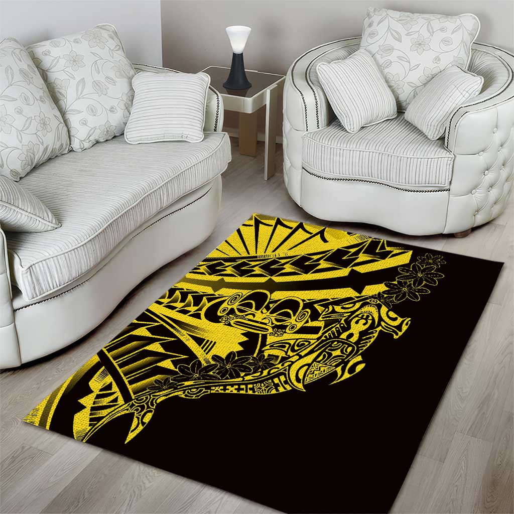 Yellow Marquesas Islands Area Rug Marquesan Matatiki Hammerhead Shark Patutiki - Polynesian Pride